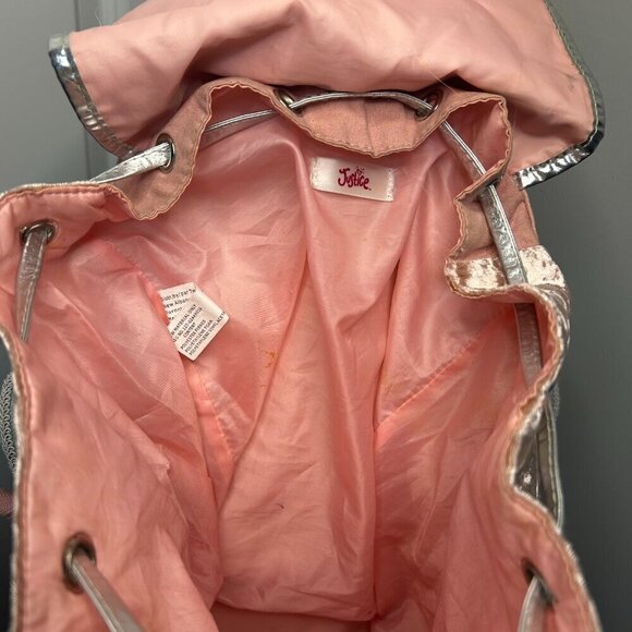 Justice Pink Faux Fur Backpack w Silver stars and Accents GUC - Picture 4 of 4